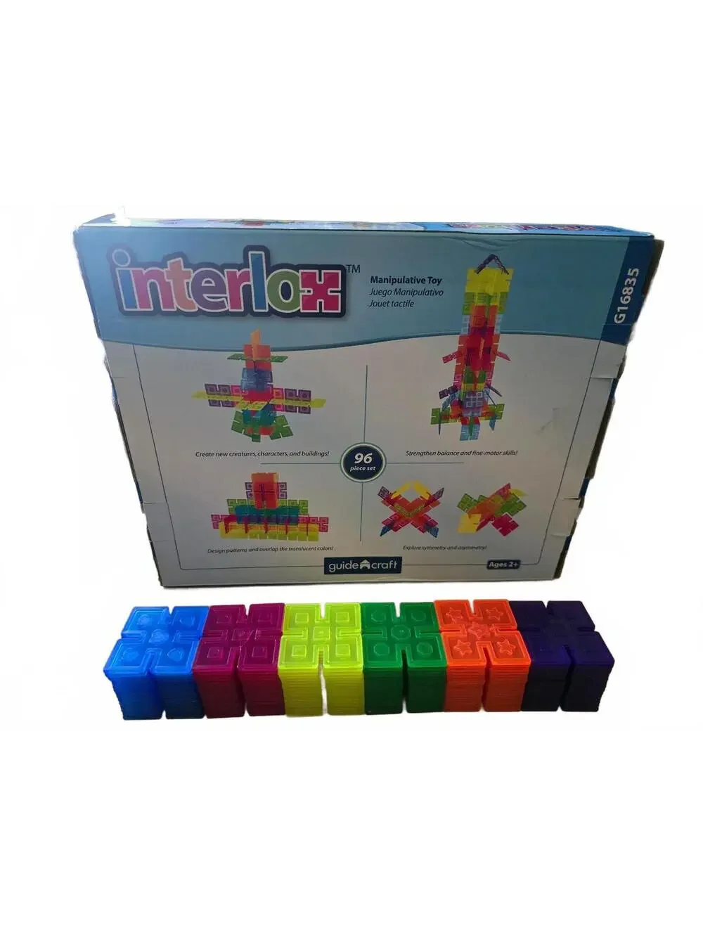 Interlox Constructive Toy 96 Piece Set - Colorful Plastic Construction Blocks